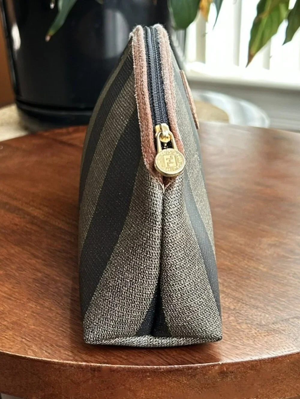 FENDI Pequin Stripe Cosmetic Pouch, Tobacco, Black